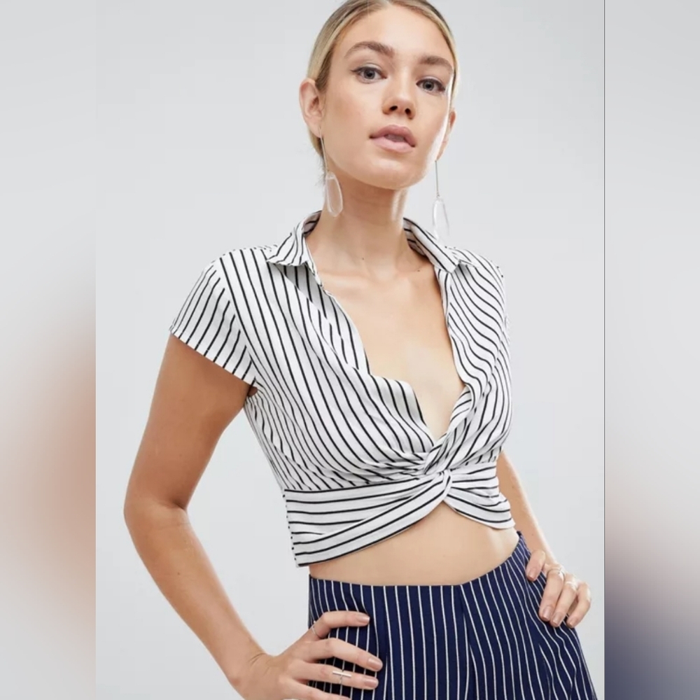 Parallel Lines Twist Front Blouse In Strpe